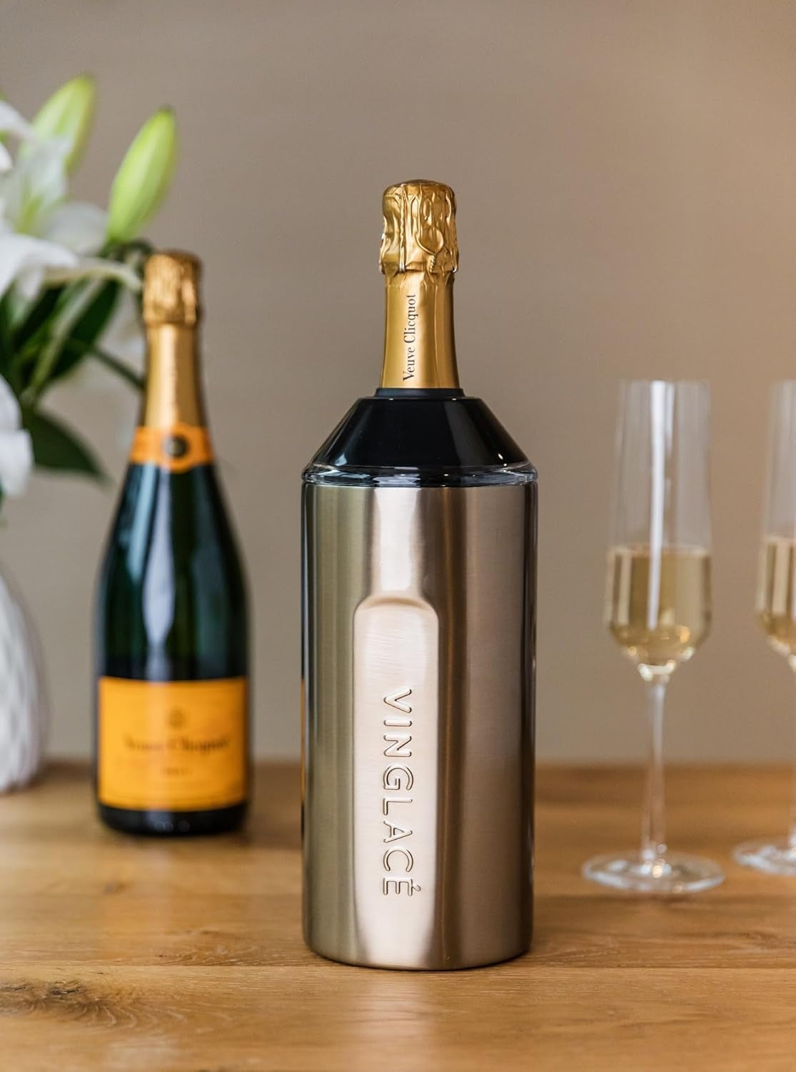 Wine Bottle Chiller- Portable Champagne Insulator- Stainless Steel Wine Cooler Sleeve - Keeps Wine Cold (Stainless Steel)
